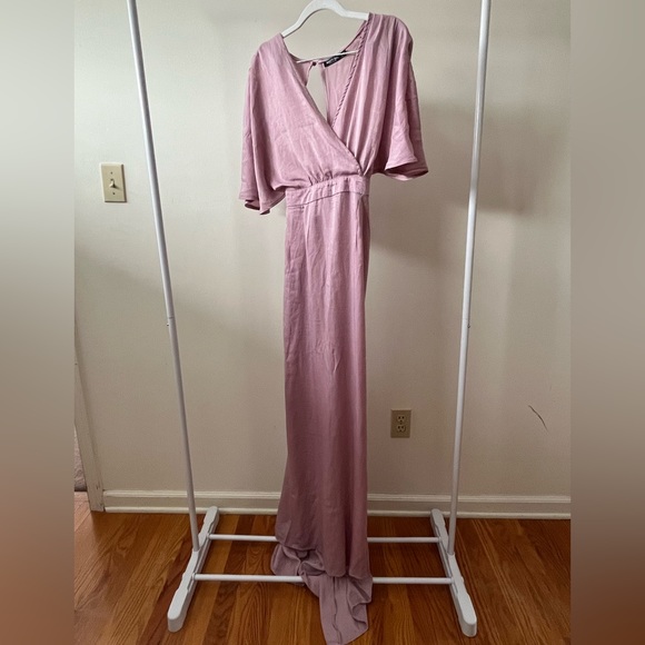 Nasty Gal Shiny Pink Wrap Gown Sz 8 - Picture 6 of 7